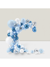 107 Pc Blue and White Balloon Garland Kit with Confetti Silver and Light Blue for Party Decor