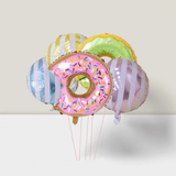 6-Piece Large Donut Foil Balloons for Birthday or Wedding Decorations