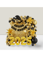 2025 New Year Balloon Arch Kit 140 Pcs Black & Gold With Banner For NYE Party Decorations -