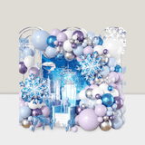 50pcs Winter Birthday Balloons 12" Snowflake Purple Blue & Silver for Winter Party