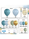 Dusty Blue Balloon Garland Kit with Sage Green White & Gold Confetti for Wedding & Shower