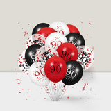 90th Birthday Balloon Set 16-Piece Red and Black for Party Decorations