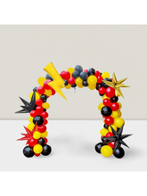 124Pc Red Black Yellow Balloon Kit Race Car Party Arch With Lightning Starburst Foils