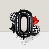 40-Inch Race Car Mylar Balloons with Number 0 and Checkered Flag for 10th Birthday