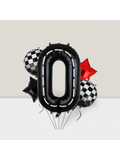 40-Inch Race Car Mylar Balloons with Number 0 and Checkered Flag for 10th Birthday