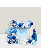 128Pc Winter Wonderland Balloon Garland Navy Blue Silver Snowflake Decor