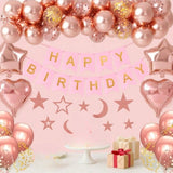 Rose Gold Birthday Party Decor Banner Fringe Curtain Heart Star Balloons Swirls