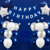 Navy Silver Birthday Party Set Banner Balloons Fringe Curtain Decor