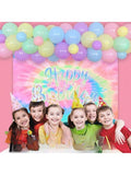 Tie Dye Macaron Balloon Garland Kit with Happy Birthday Backdrop