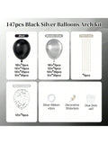 147 Black and Silver Balloon Arch Kit for Birthday Graduation and New Year Decor