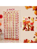 2Pk Fall Foil Fringe Curtains – Red, Gold & Orange Maple Leaves For Thanksgiving & Parties For Christmas, Halloween And Thanksgiving,