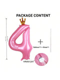 40 Inch Pink Crown Number 4 Balloon for Girls 4th Birthday Party