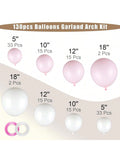 130 Pastel Pink and White Balloon Garland Kit for Baby Shower Birthday and Wedding