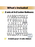 52pcs 16" Silver Foil Letter Balloons A-Z 2 Sets for Parties Graduation NYE