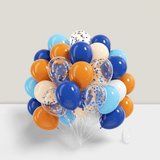60 Blue Orange and White Balloons with Confetti for Baby Shower and Party Decor