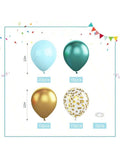 60 Pc Teal Balloon Set Metallic Green Gold and Confetti for Party Decor