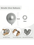 120 Pc 5 Inch Metallic Silver Latex Balloons with Ribbon for Birthday Graduation and Party