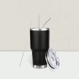 Stainless Steel Double Wall Insulated Tumbler With Straw, Lid, And Cleaning Brush For Hot & Cold Beverages-Black,