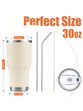 Stainless Steel Double Wall Insulated Tumbler With Straw, Lid, And Cleaning Brush For Hot & Cold Beverages-Cream,