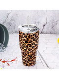 Stainless Steel Double Wall Insulated Tumbler With Straw, Lid, And Cleaning Brush For Hot & Cold Beverages-Brwon,Black,