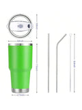 Stainless Steel Double Wall Insulated Tumbler With Straw, Lid, And Cleaning Brush For Hot & Cold Beverages-Light Green,