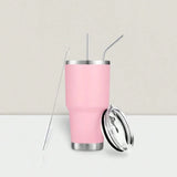 Stainless Steel Double Wall Insulated Tumbler With Straw, Lid, And Cleaning Brush For Hot & Cold Beverages-Pink,