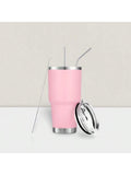 Stainless Steel Double Wall Insulated Tumbler With Straw, Lid, And Cleaning Brush For Hot & Cold Beverages-Pink,