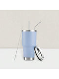 Stainless Steel Double Wall Insulated Tumbler with Straw Lid Brush for Hot Cold Drinks Blue