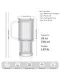 2-Pack 26oz Ribbed Glass Tumblers with Handle Lid and Straws