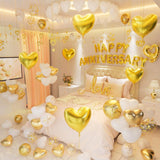 96PCS Anniversary Decorations Banner Pink Heart Balloons Hanging Strings and Rose Petals