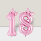 40-Inch Pink Number 18 Foil Balloon with Bow for Girls 18th Birthday Party