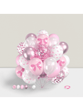 60pcs Pink Bow Latex Balloons Pink White Metallic Confetti for Party Decor