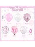 60pcs Pink Bow Latex Balloons Pink White Metallic Confetti for Party Decor