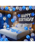 Blue Birthday Balloon Set with Banner Star Balloons and LED Candles
