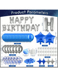 Blue Birthday Balloon Set with Banner Star Balloons and LED Candles