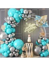 100PCS Teal Balloon Garland Kit Metallic Silver & Teal Party Decorations