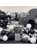 136PCS Black Silver White Balloon Garland Kit 5-18 Inch Disco Birthday Graduation