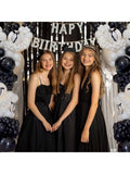 122PCS Black Ivory Double-Stuffed Pearl Balloons with Bow Foil Party Decor