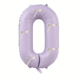 40 Inch Cream and Purple Number 0 Balloon with Ribbon Bow for Birthday or Party