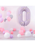 40 Inch Cream and Purple Number 0 Balloon with Ribbon Bow for Birthday or Party