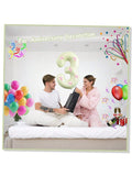 40 Inch Beige White Number 3 Balloon with Pink Bows for Birthday or Anniversary