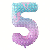 40-Inch Purple Blue Fish Scale Number 5 Balloon for Kids Birthday or Party