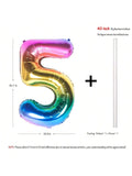 40" Rainbow Digit Balloon – Dark Rainbow 5 Helium Foil For Birthday Party Decorations
