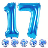 40-Inch Blue Foil Number 17 Balloon with Confetti for Birthday or Anniversary