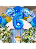 40 Inch Dark Blue Number 6 Balloon with Confetti for Birthday or Party Decor