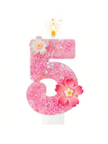 Pink Flower Number 5 Birthday Candle for Cake Party Wedding and Anniversary Decor