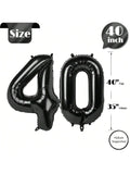 40 Inch Black Number 40 Balloon for 40th Birthday or Anniversary Party