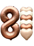 40-Inch Brown Number 8 Foil Balloon with Hearts for 8th Birthday Party