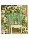 Sage Green and Gold Birthday Decorations with Banner, Balloons, and Cake Topper