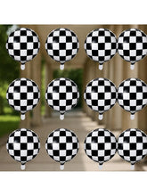 12 Pc 18 Inch Black and White Checkered Foil Balloons for Racing Party Decor